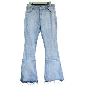 Litz Flare Jeans Women Size 30/10 Lightwash Tiered Hippie Y2K Boho Denim Raw Hem